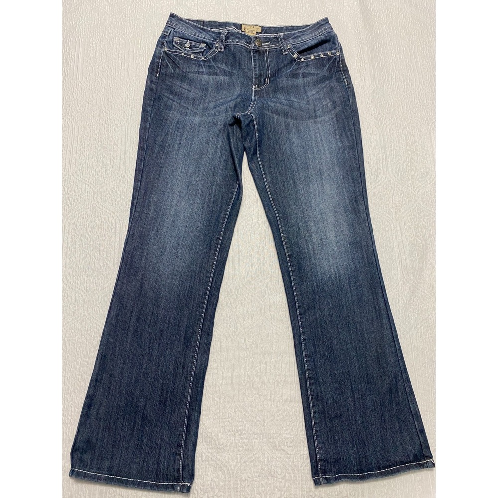 Earl Jeans Embroidered Bling Rhinestone Pockets Women 10 Blue Bootcut Denim